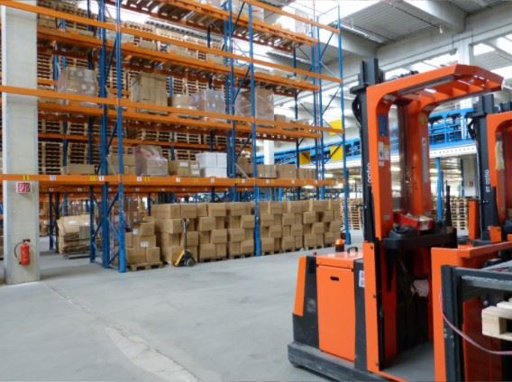 forklift machine in a warehouse