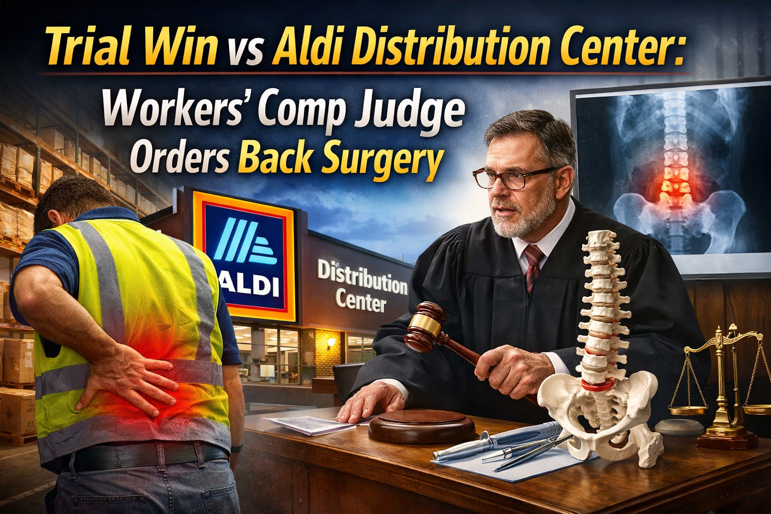Trial Win vs Aldi Distribution Center: Workers’ Comp Judge Orders Back Surgery